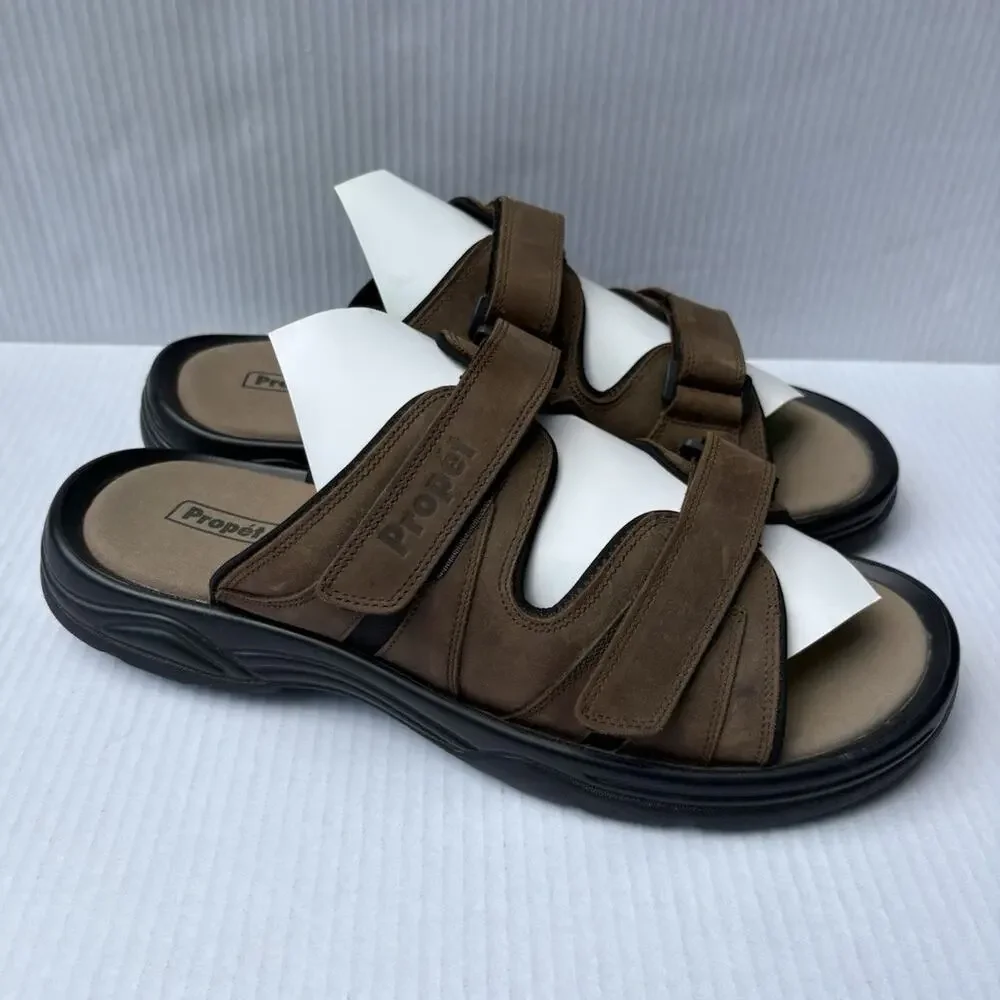 Propet Vero Men’s Brown Leather Slide Sandals Size 15 XX 5E Extra Wide Comfort